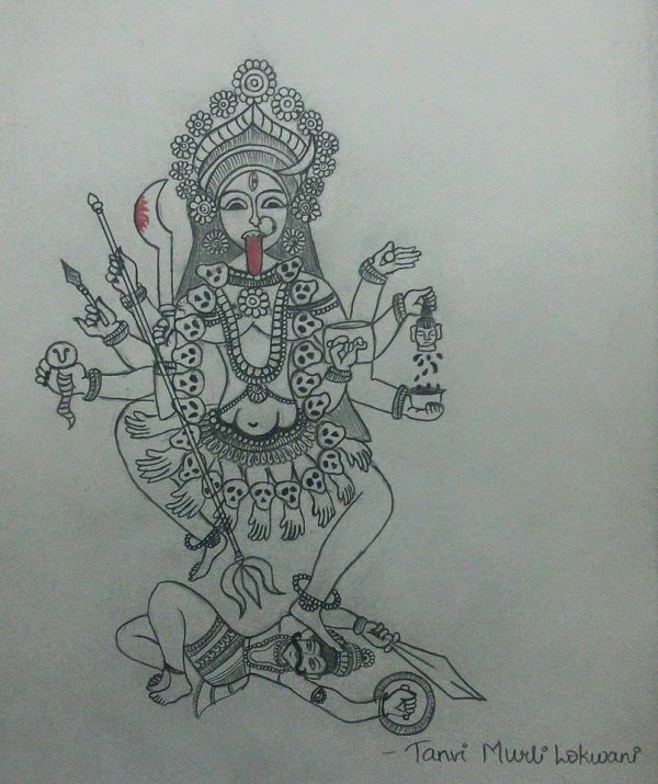 Pencil Sketch Of Jai Maa Kali - DesiPainters.com