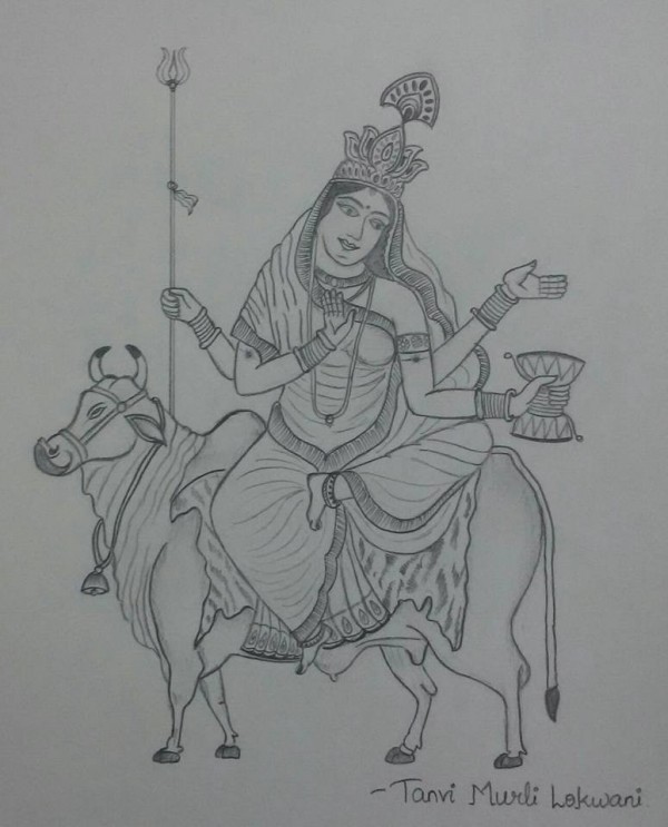 Pencil Sketch Of Jai Maa Gauri - DesiPainters.com