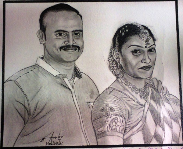 Pencil Sketch Of Nandhini And Anbumani - DesiPainters.com