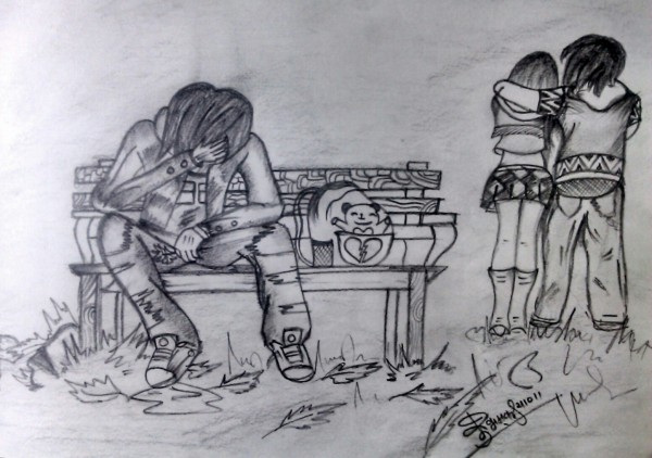 Pencil Sketch Of Breakup - DesiPainters.com
