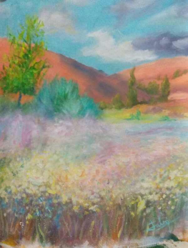 Acrylic Painting Of Multicolor Landscape