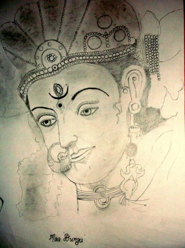 Pencil Sketch Of Goddess Durga - DesiPainters.com