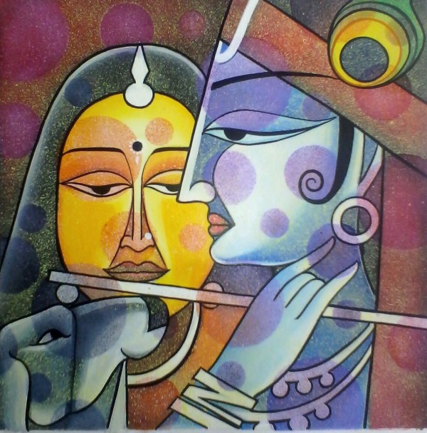 Watercolor Painting Of Radha And Krishna By Mithun Das