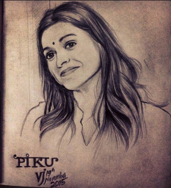 Pencil Sketch Of Deepika Padukone Piku - DesiPainters.com