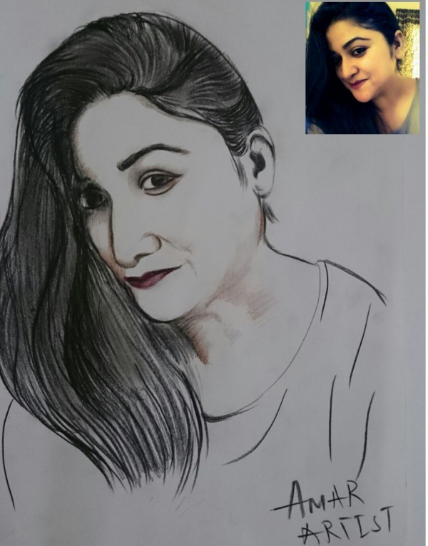 Pencil Color Sketch Of A Beautiful Girl - DesiPainters.com