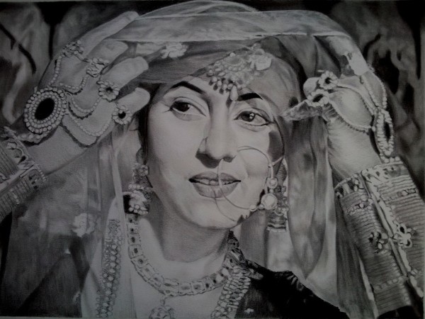 Adorable Pencil Sketch Of Madhubala - DesiPainters.com