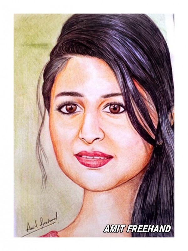 Pencil Color Sketch Of A Beautiful Girl - DesiPainters.com