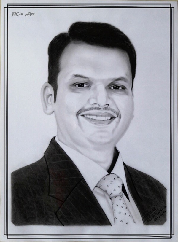 Pencil Sketch Of Devendra Fadavnis - DesiPainters.com