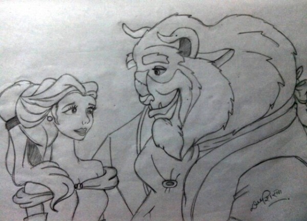 Pencil Sketch Of Beauty And The Beast - DesiPainters.com