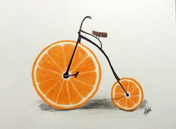 Pencil Color Sketch Of Old Circus Bicycle