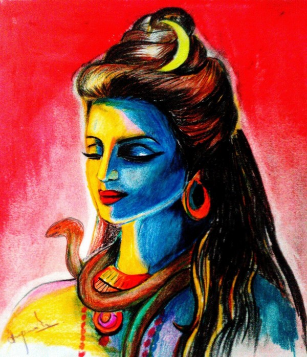 Crayon Painting  Of Lord Shiva - DesiPainters.com