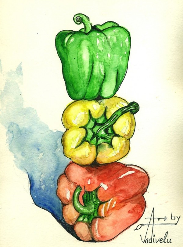 Water Color Painting Of Capsicum - DesiPainters.com