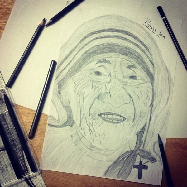 Pencil Sketch of Mother Teressa - DesiPainters.com