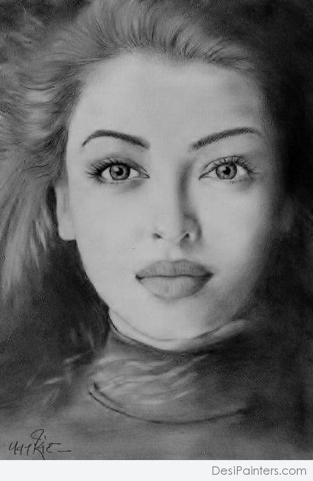 Pencil Sketch Of Aishwarya Rai Bachchan - DesiPainters.com