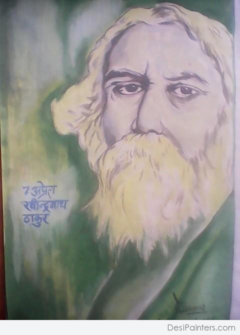 Watercolor Painting of Rabindranath Tagore - DesiPainters.com
