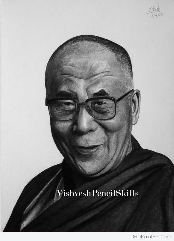 Pencil Sketch Of His Holiness The Dalai Lama - DesiPainters.com
