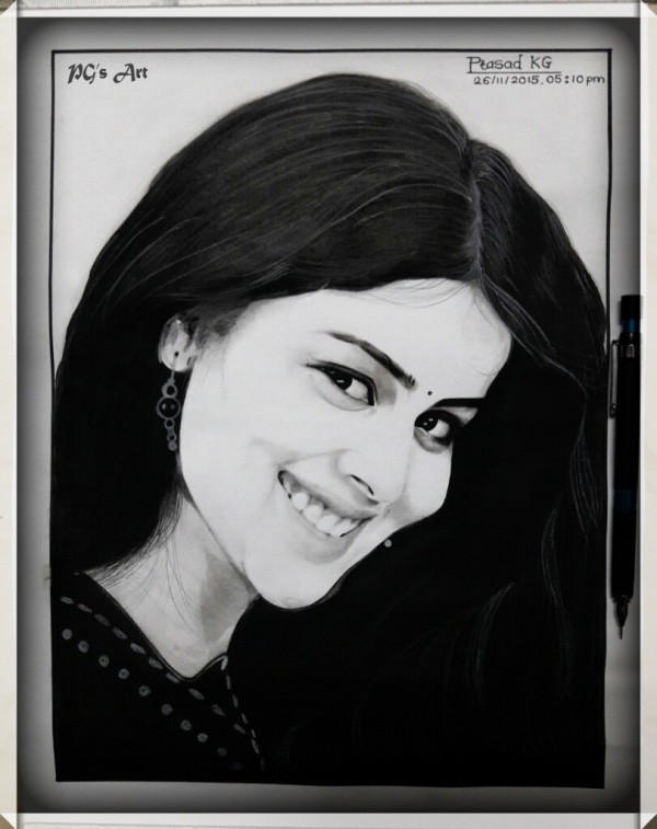 Pencil Sketch Of Mrs. Genelia Ritesh Deshmukh - DesiPainters.com