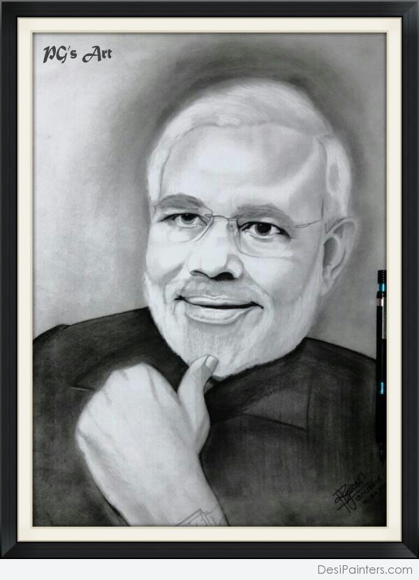 Pencil Sketch Of Mr. Narendra Modi - DesiPainters.com