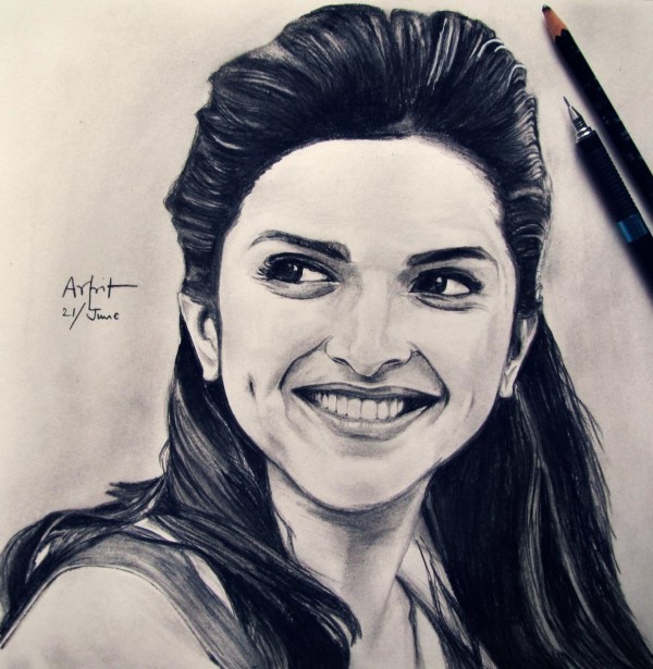 Pencil Sketch Of Deepika Padukone - DesiPainters.com
