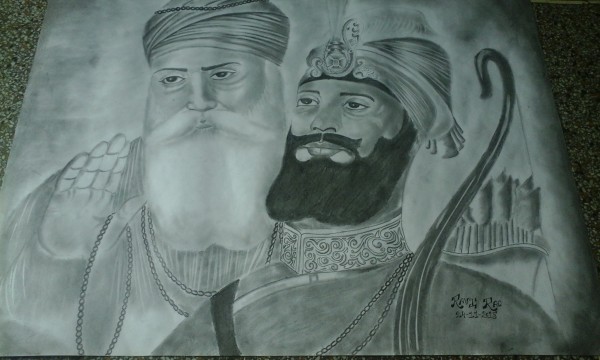 Pencil Sketch of Guru Nanak Dev Ji And Guru Gobind Singh Ji - DesiPainters.com