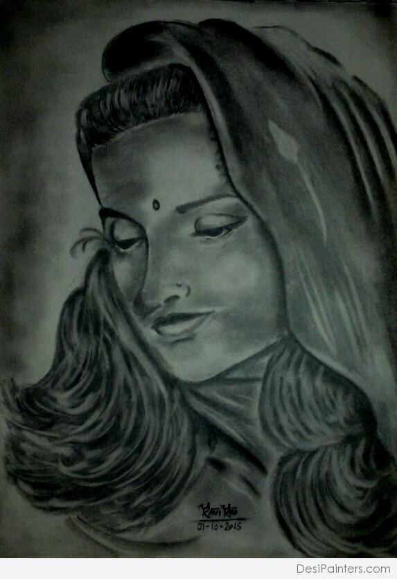 Pencil Sketch Of Sad Lady