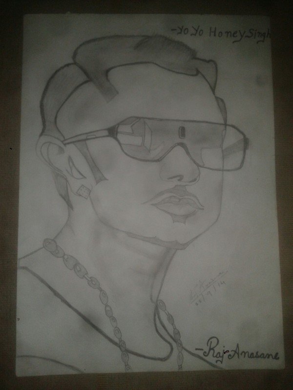 Pencil Sketch Of Yo Yo Honey Singh 