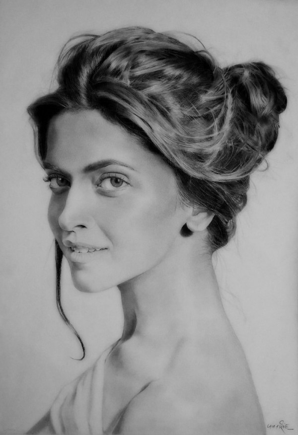 Realistic Pencil Sketch Of Deepika Padukone