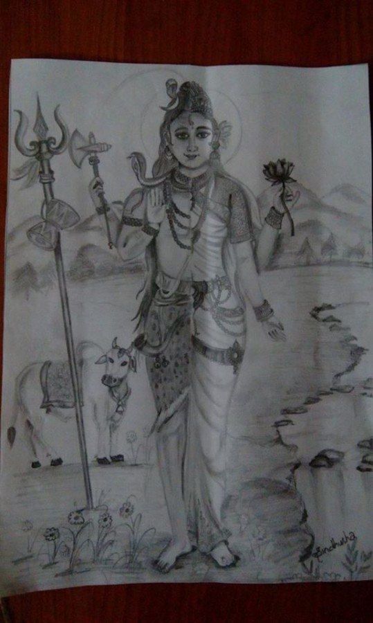 Ardhnarishwar Pencil Sketch Of Lord Shiva Ji And Mata Parvati Ji - DesiPainters.com