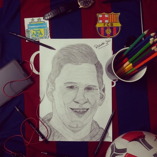 Leonel Messi Pencil Sketch - The Legend, Ballond'or