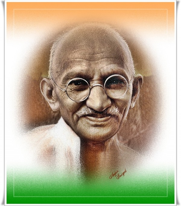 Mixed Painting Of Mahatma Gandhi