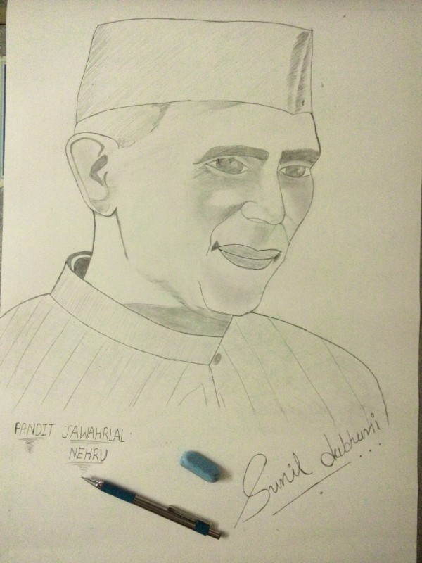 Pencil Sketch Of Pandit Jawaharlal Nehru - DesiPainters.com