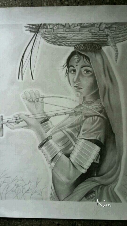Pencil Sketch Of Village Girl - DesiPainters.com