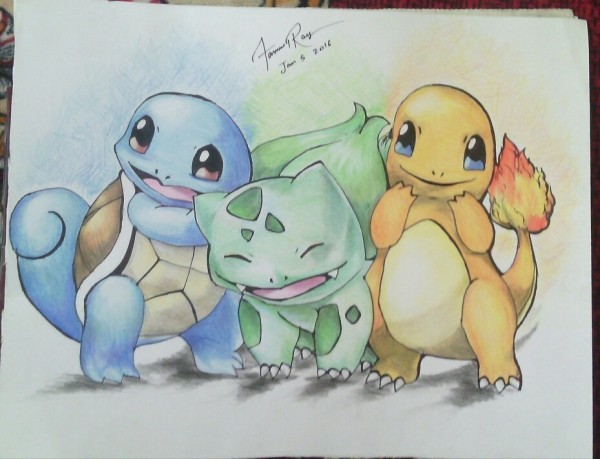 Pencil Color Sketch of Cute Pokémon 