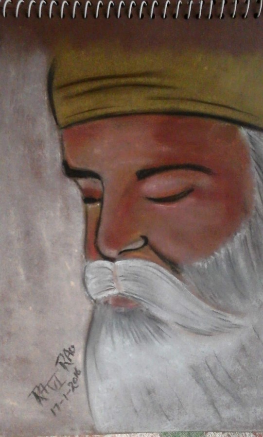 Oil Pastel Painting Of Guru Nanak Dev Ji