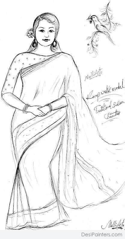 Ramp Walk Model Pencil Sketch