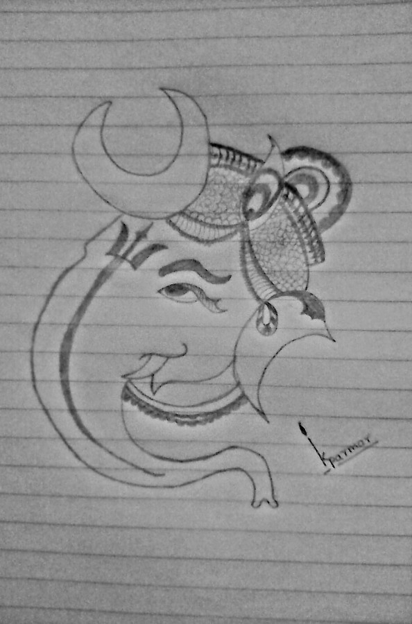 Pencil Sketch Of Ganesha - DesiPainters.com