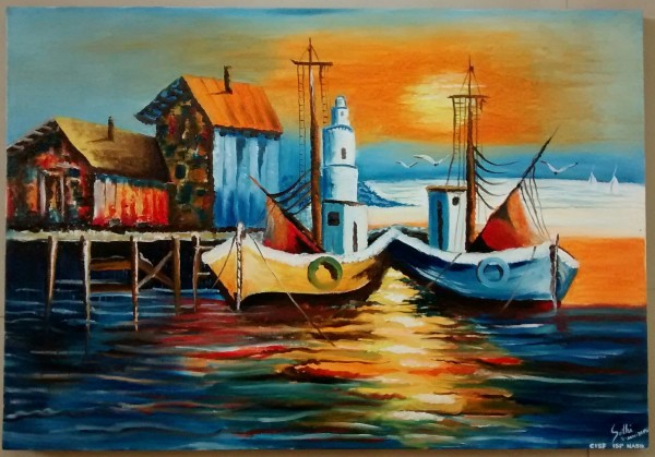 Canvas Oil Painting Of Boats - DesiPainters.com