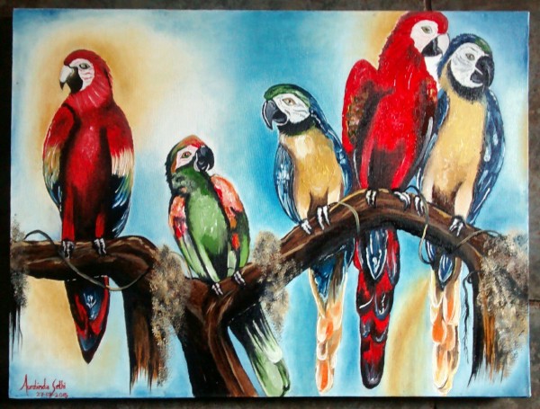 Oil Painting Of Parrots