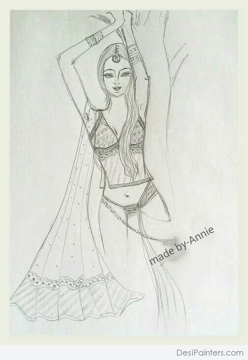 Pencil Sketch Of Dancing Girl - DesiPainters.com