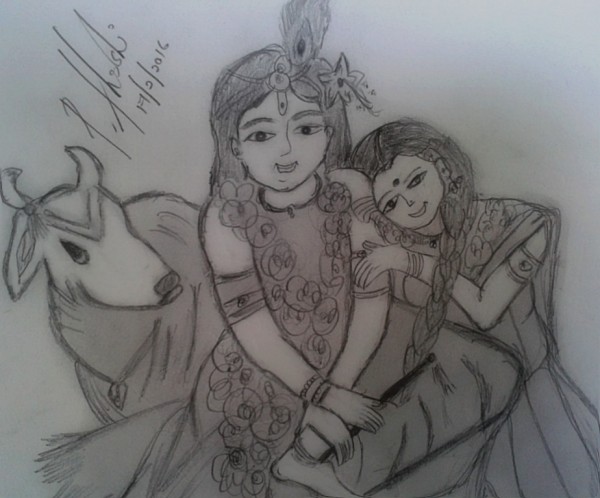 Pencil Sketch Of Radhe krishna