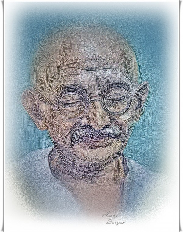 Mixed Painting Of Mahatma Gandhi By Aejaz Saiyed - DesiPainters.com