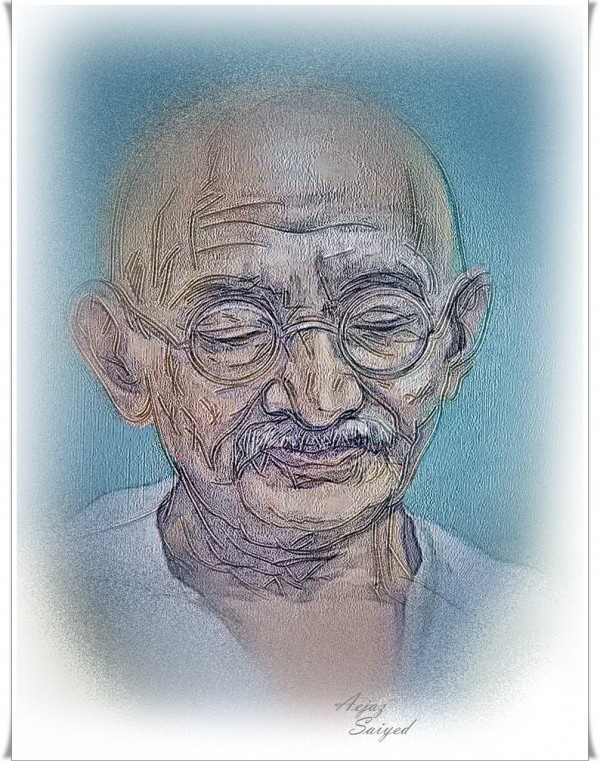 Mixed Painting Of Mahatma Gandhi By Aejaz Saiyed - DesiPainters.com