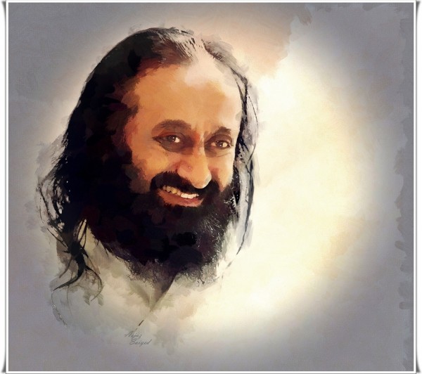 Mixed Painting Of Sri Sri Ravishanker Ji