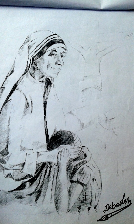 Pencil Sketch Of Mother Teresa - DesiPainters.com