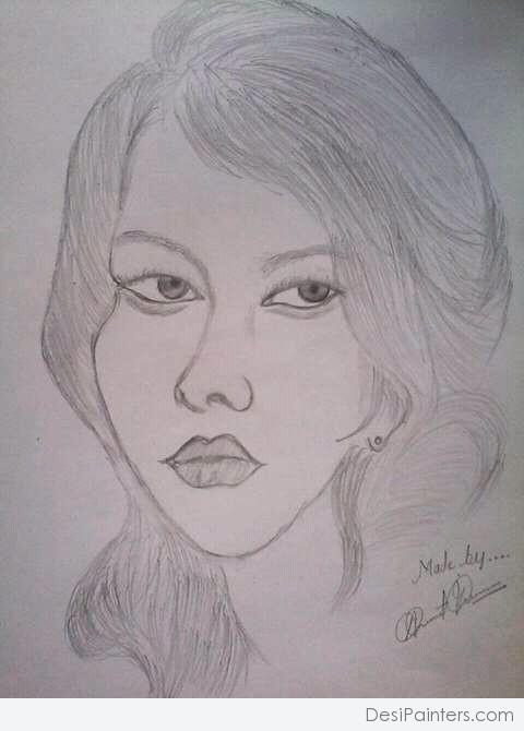 Pencil Sketch Of girl By Amit Kumar