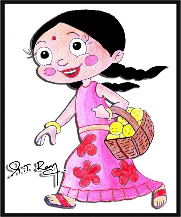 Pencil Color Sketch Of Chutki - DesiPainters.com