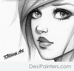 Pencil Sketch Of Girl - DesiPainters.com
