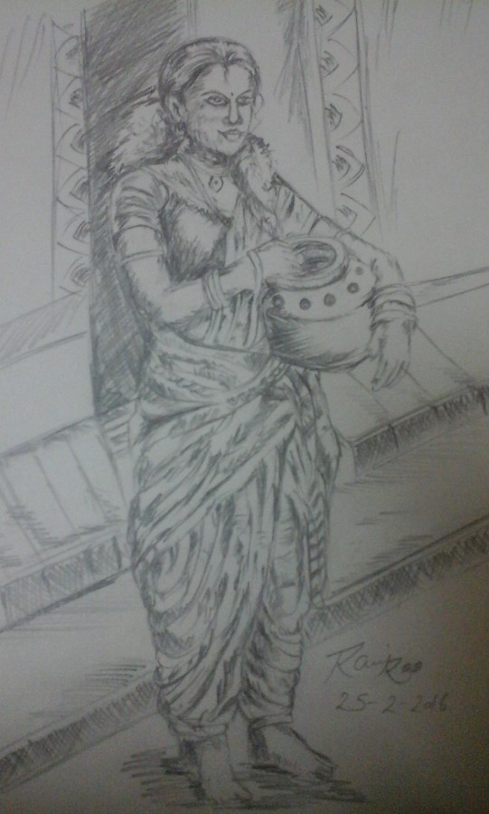 Pencil Sketch Of A Lady - DesiPainters.com