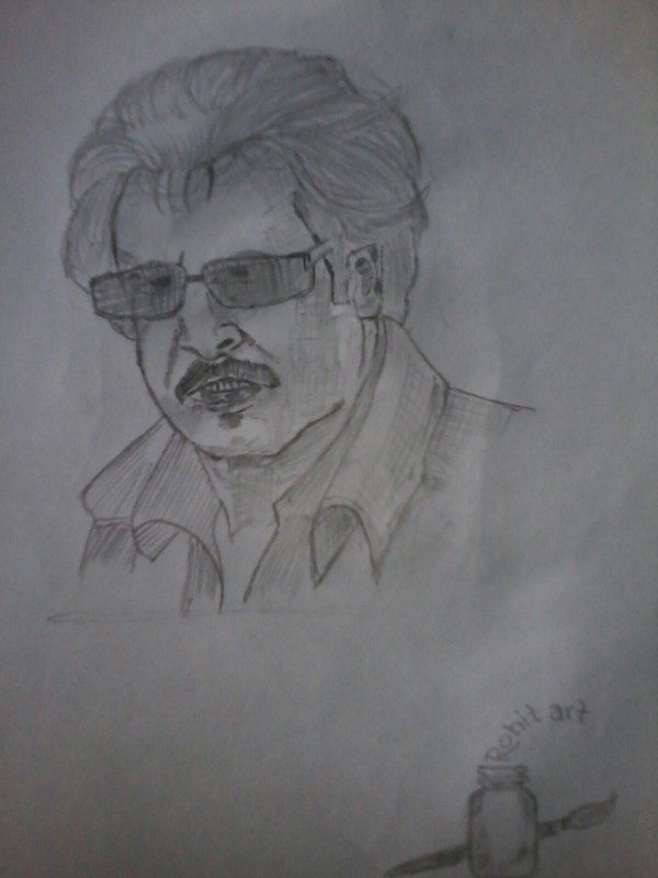 Pencil Sketch Of Rajnikant By Rohit poddar