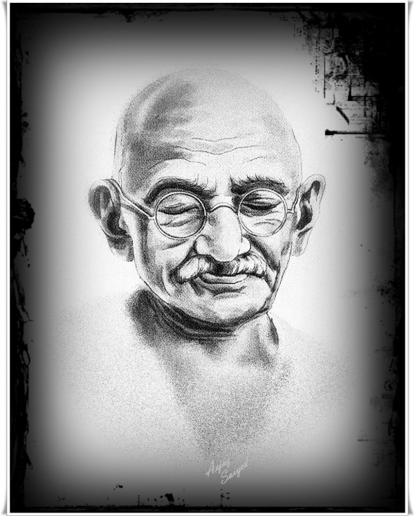 Mixed Painting Of Mahatma Gandhi By Aejaz Saiyed
